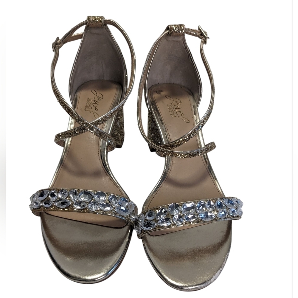 Jewel Badgley Mischka Gold Crystal Embellished Heels Size 8.5